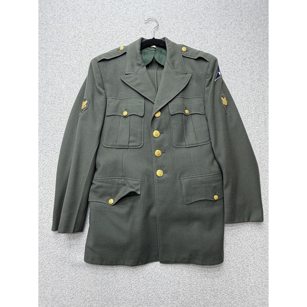 1956 US Army Green 44 Wool Uniform Coat 38S Pants 30x34 SP3 Insignia 2 Pc